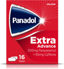 Panadol Extra Advance Painkillers, 500mg Paracetamol Tablets with 65mg Caffeine, Pain Relief for Migraines, Headaches, Backache, Joint Pain, Period Pain and Toothache, Pack of 16