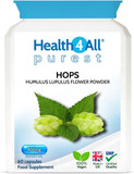 Health4All Hops 400mg, 60 Capsules 2 Months Supply, Purest Anxiety, Stress and Sleep Supplement, Humulus lupulus Herbal Vegan Capsules, Hops Flower (strobiles, Cones) | Made in UK