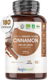Organic Cinnamon Capsules 1000mg - 180 Vegan Capsules - Ceylon Cinnamon Powder - Soil Association Certified Digestion Supplement - Rich Source of Calcium - GMO & Gluten Free
