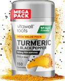 Vitawell Turmeric & Black Pepper | 150 Capsules | 500mg Turmeric (Curcuma longa) with Black Pepper | 1 a Day Adult Vitamin | 5 Month Supply | By Vitawell