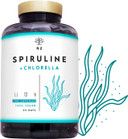 Chlorella Spirulina Tablets 1250mg Powerful Antioxidant,Helps Immune System,Reduces Fatigue.Provides Iron, Eliminates Heavy Metals.180 Vegetable Capsules.1250mg.UK Vegan Certified.N2 Natural Nutrition