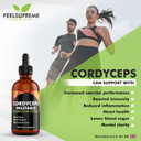 Feel Supreme - Cordyceps Mushroom Extract Supplement - High Strength 10:1 Nootropic Drink for Energy, Heart Health, Immune System Booster - Mushroom Supplement, Womens and Mens Vitamins - 60ml