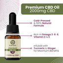 CBD Oil 20% with Turmeric & Ginger - 2000mg Cannabidiol Oil Drops Anti Inflammatory Joint & Muscle Relaxation - High Strength Natural Hemp Oil - Eusphera CBD Oil - 10ml