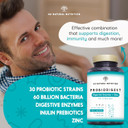 Probiotics Complex 60 Billion UFC, 30 Strains with Digestive Enzymes Plus Prebiotics and Zinc. Bacterial Cultures, Helps Immune System. with lactobacillus. 90 Capsules. CE. N2 Natural Nutrition