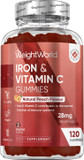 Iron Gummies - 28mg per Serving - 120 Gummies - with Vitamin C - 2 Months Supply - Natural Peach Flavour - 2 Gummies a Day - Ferrous Fumarate Form - Vegan & Gluten-Free