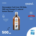 Osavi Norwegian Cod Liver Oil Kids  500 ml | 500 mg Omega3| Supports Brain Function, Vision, Heart Health, Immune System | Includes 135 µg Vitamin A | Lemon Flavour | Made in Norway