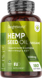 Hemp Seed Oil Capsules Softgels | 180 Omega 3 6 9 Capsules with Added Vitamin E | Cold-Pressed | 6 Months Supply | Supports Normal Blood Cholesterol Levels (EFSA) | 1 Softgel A Day