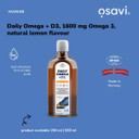 Osavi Daily Omega + D3  250 ml | 1600 mg Omega3 per Serving | Supports Heart Health, Brain Function, Vision, and Immune System | Includes 2000 IU Vitamin D | Natural Lemon Flavour | Made in Norway