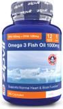 Omega 3 Fish Oil 1000mg, 360 Softgel Capsules. 12 Months Supply. EPA 180mg DHA 120mg. Supports Heart, Brain Function and Eye Health