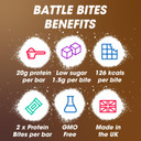 Battle Bites - High Protein Bars 12 x 62g - Sticky Toffee Pudding Flavour - Low in Sugar, High in Fibre, Free from Preservatives, Non-GMO - 20g protein, 7.4g fibre + 251 calories per bar - Made in UK