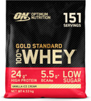 Optimum Nutrition Gold Standard 100% Whey Muscle Building and Recovery Protein Powder With Naturally Occurring Glutamine and BCAA Amino Acids, Delicious Strawberry Flavour, 151 Servings, 4.53 kg