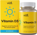 Vitl Vitamin D3 Supplement - 60 Vegan Softgel Capsules - Support for The Immune System, Bones & Joints, Teeth, Muscles and Heart - 2 Month Supply