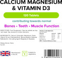 Lindens - Calcium Magnesium & Vitamin D - 120 Tablets - UK Made - Contributes to Normal Bone, Teeth, Muscle & Immune Function, Reduce Tiredness & Fatigue - Letterbox Friendly