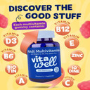 Vitawell Adult Multivitamin Gummies - 120 Raspberry Flavour Gummies (2 Month Supply) | Complex Vitamin D Formula | Chewable Multivitamins for Men & Women | Immune Support | 10 Essential Adult Vitamin