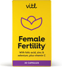 Vitl Female Fertility Supplement - 30 Vegan Capsules - includes Folic Acid, Vitamin B12 & Zinc - Formulated with 17 Essential Nutrients & Vitamins - Conception Support for Women - 1 Month Supply