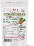 Vitamin D3, D2, K2, Natural Wholefood Plant Based 3000IU - Zero Additives - Pullulan (60 Capsule Pouch)