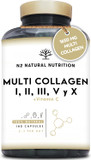Multi Collagen 1650mg Type I, II, III, V, X. Bovine, Marine Collagen Peptides 180 Capsules Enhanced with Vitamin C, for Joint Care, Skincare & Hair High Strength Collagen N2 Natural Nutrition
