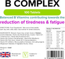 Lindens Vitamin B Complex, 100 Tablets - with 8 B Vitamins, B1,B2,B3,B5,B6,B7,B9,B12 - Reduce of Tiredness & Fatigue, Immune Support - UK Made, Vegan, GMP & Letterbox Friendly
