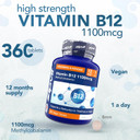 Zipvit Vitamin B12 Tablets High Strength 1100mcg, 1 Year Supply, Pure Methylcobalamin, 360 Vegan Tablets, Reduces Tiredness, Improves Energy, Supports Immunity, Eco Pouch