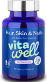 Vitawell Hair Skin & Nails Gummies | Support for Hair Growth + Skin + Nails Vitamins Chews | Complex Formula Biotin, Zinc, Selenium & Vitamin E | 60 Strawberry Flavour | | Multivitamin Gummies