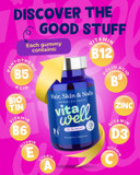 Vitawell Hair Skin & Nails Gummies | Support for Hair Growth + Skin + Nails Vitamins Chews | Complex Formula Biotin, Zinc, Selenium & Vitamin E | 60 Strawberry Flavour | | Multivitamin Gummies