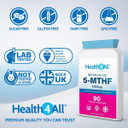 Health4All 5-MTHF Methylfolate 1000mcg 90 Capsules 3 Months Supply, Active Form of Folic Acid (Vitamin B9), Prenatal Folate with Magnesium for Optimal Absorption, Overcomes MTHFR | Made in UK