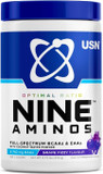 USN Nine Aminos  BCAA Amino Acids & EAA Essential Amino Acids Powder with Added Magnesium & Coconut Water Powder to Support Recovery and Hydration. Grape Fizzy Pop Flavour (330g  30 Servings)