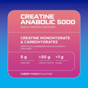 USN Creatine Anabolic 5000  All-in-One Muscle Growth & Recovery Powder, 5000mg Creatine Monohydrate + 3000mg BCAAs, Low Sugar, Cherry Punch Flavour, 900g (30 Servings) - New Formula