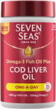 Seven Seas Cod Liver Oil Tablets With Omega-3, Fish Oil, One A Day, 4 Months Supply (120 Capsules), EPA & DHA, With High Strength Vitamin D & A