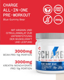 PhD Charge, All in One Pre Workout Powder with Creatine for Women and Men, Rich in Beta Alanine, High Caffeine for pre-Workout, Blue Gummy Bear Flavour, 20 Servings Per 300g Bottle