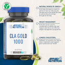 Applied Nutrition CLA Gold 1000, Conjugated Linoleic Acid, Derives from Safflower Oil, Aids Weight Management, Breaks Down Saturated Fat - Blue, 100 Count