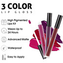 3 Colors Matte Liquid Lipstick Set, Black Blue Purple Halloween Makeup, High Impact Long Lasting Lip Stain Velvet Nonstick Cup Smudge Proof & Waterproof Lip Gloss Set