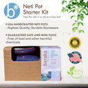 Handcrafted Ceramic Neti Pot W/Box And 2 Oz Mineral Sea Salt Rinse- Tool Kit For Home - Relaxing Gifts For Women - Snoring & Saline Solution (Purple)