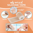 Jj Care Soft Silicone Tape, 1.6 X 120 Flexible Silicone Scar Tape, Medical Grade Silicone Strips For Scars, Washable & Reusable Scar Tape For Surgical Scars, Latex-Free Scar Tape