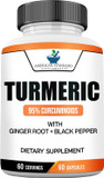 American Standard Supplements Turmeric Extract - Curcumin 95% With Ginger Root Extract & Black Pepper Extract 60 Vegan Capsules, 60 Servings