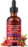 Cayenne Pepper Supplement Liquid Drops + Hawthorn Berry, Vitamin D3 K2 Beet Root Powder, Ceylon Cinnamon, Turmeric Curcumin, Organic Panax Ginseng - 6Oz
