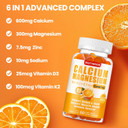 Calcium Magnesium Zinc Gummies For Adult: With Vitamin D3 K2 For Women Men Organic Sugar Free Vegan Chewable Gummy - High Absorption For Immune Strength(60 Count)
