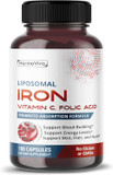 Liposomal Iron With Vitamin C, Folic Acid, B12, B6, B1  Support Energy & Red Blood Cell Formation  Gentle Formula  180 Capsules  Non-Gmo, Gluten-Free  Made In Usa