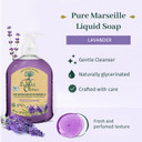 Pure Marseille Liquid Soap - Lavender Perfume - Gently Cleanses Skin - Delicately Perfumed - Vegetable Origin Based - 10.1 Oz