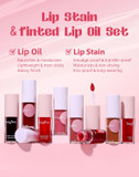Tinted Lip Oil & Lip Stain Set, Korean Makeup, Smudge-Proof,Long-Wearing, 2-In-1 Cheek And Lip Tint With Moisturizing, High-Shine, Lightweight & Non-Sticky For Dry Lips, Cruelty-Free & Vegan