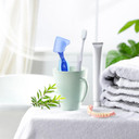 Anbbas 2Pcs Double Bristle Head Denture Brush Dental Cleaning Brush With Portable Toothbrush Cup Holder, Properly Clean Oral Appliance