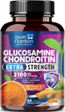 Glucosamine Chondroitin Supplement - 2100Mg Joint Health Supplement With Msm Turmeric & Boswellia - Quercetin For Cartilage, Flexibility & Mobility - Triple Strength Glucosamine Sulfate - 120 Capsules