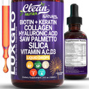 Biotin Liquid Drops Collagen Keratin Hyaluronic Acid Saw Palmetto For Hair Skin And Nails Silica Vitamin A C Vitamin D Bamboo Turmeric Zinc Folate Magnesium Horsetail Luxglo By Clean Nutra