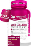 Herbtonics Multi Collagen + Organ Complex Capsules - 5-Type Collagen & Beef Organ Complex For Beauty & Vitality, 90 Capsules