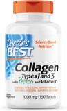 Doctor'S Best Collagen Types 1 & 3 With Peptan, Non-Gmo, Gluten Free, Soy Free, Supports Hair, Skin, Nails, Tendons & Bones, 1000 Mg, 180 Tablets