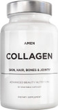 Amen Multi Collagen Peptides Capsules With Hyaluronic Acid And Vitamin C - 5 Types Of Collagen Protein Type I, Ii, Iii, V, X - Grass Fed Hydrolyzed - 18 Amino Acids - Collagen Supplement - 90 Pills
