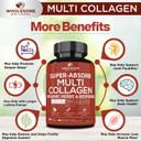 Wholesome Wellness Super-Absorb Multi Collagen Pills (Type I Ii Iii V X) Organic Herbs & Bioperine - Hair, Skin, Nails, Joints - Hydrolyzed Peptides Protein Supplement For Women & Men (90 Capsules)