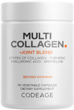Codeage Multi Collagen Protein + Joint Blend Supplement, Hyaluronic Acid, Bromelain, Turmeric, Ginger, Boswellia, Astaxanthin - Hydrolyzed Bovine Collagen - 5 Collagen Types - Non-Gmo - 90 Capsules
