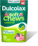 Dulcolax Saline Laxative Soft Chews, Fast-Acting Laxative, Gentle Constipation Relief, Mixed Berry Flavor, Magnesium Hydroxide 1200 Mg, 30 Count, Occasional Constipation