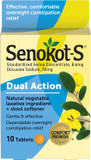 Senokot-S Dual Action Stool Softener Plus Senna Tablets, Natural Laxative With Docusate Sodium For Constipation Relief, 10 Count